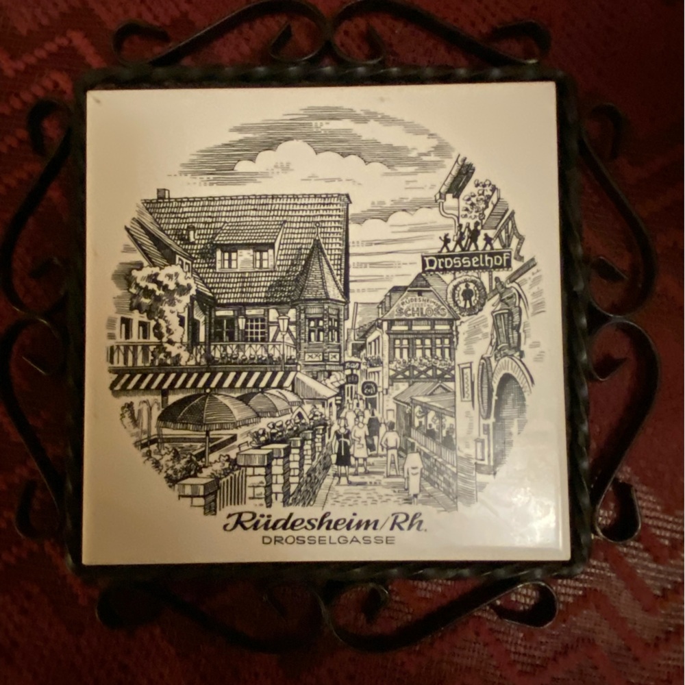 Vintage Rudesheim am Rhein Iron Framed Ceramic Trivet
